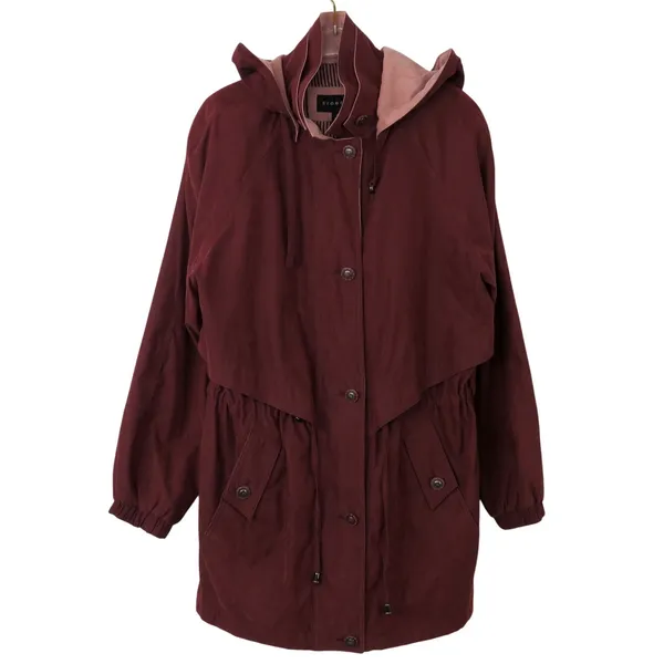 Braetan Maroon Purple Suede Hooded Trench Coat Jacket Small - Image 3