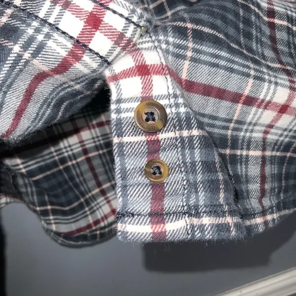 Carhartt Gray Red & White Mid Weight Flannel Button Front Long Sleeve Shirt XL - Image 9