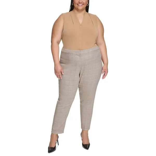 NWT Calvin Klein Plus Size Plaid Ankle Pants X38P6037 16W Luggage Multi Brown - Image 4