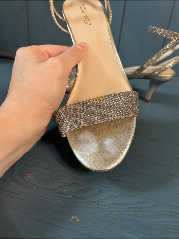 Nine West Metallic Gold/Silver Strappy Kitten Heeled Sandals | Size 7.5 - Image 10
