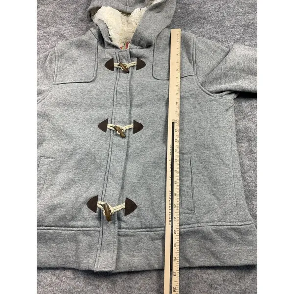 OP XL Hooded Sweatshirt Jacket Faux Fur Gray Full Zip Hooks Womens Long Sleeve‎ - Image 9