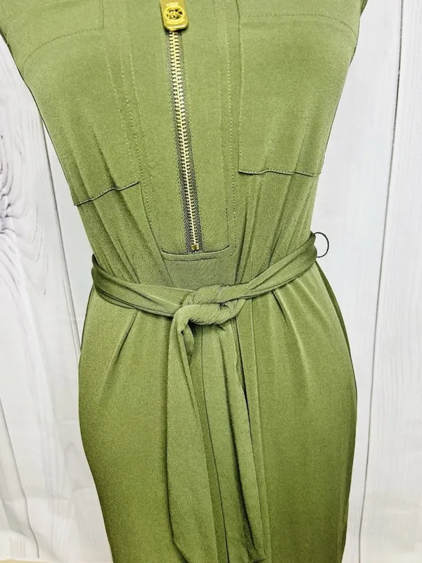 Michael Michael Kors Sleeveless Midi Dress with Belt Tie Olive Green Sz XS - Image 3