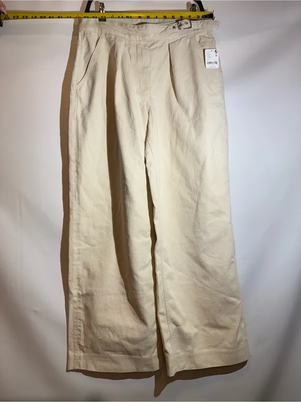 NWT Free People Cream Wide Leg Pleated Buckle Waist Trousers Pants Size 10 - Image 4
