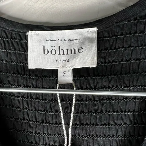 Bohme Black Tencel Smocked Tiered V-Neck‎ Long Sleeve Boho Midi Dress - Image 5