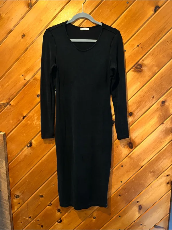 Marine Layer Lexi Rib Long Sleeve Midi Black Dress - Image 7
