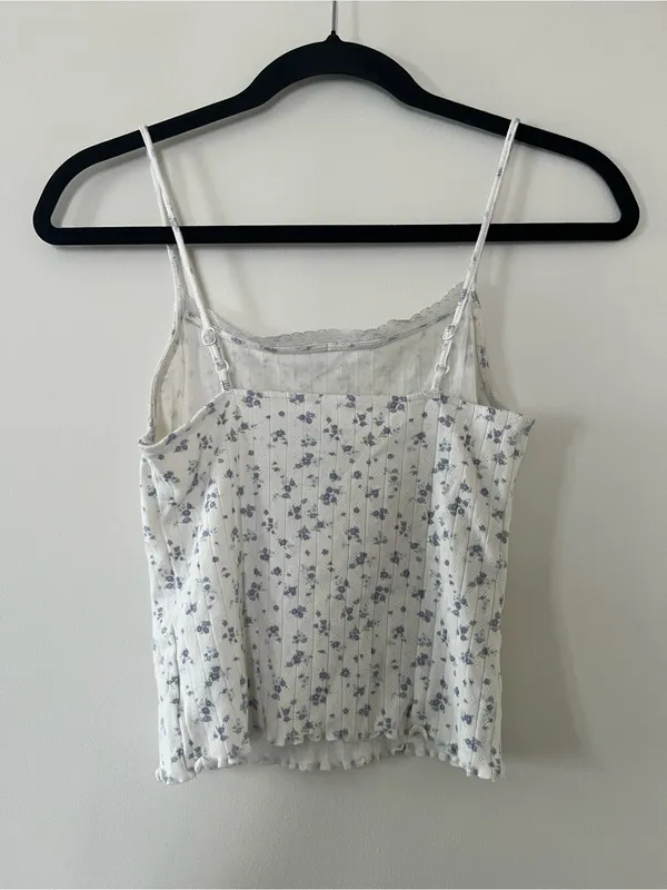 Aerie White Blue Ditsy Floral Cami Tank XS 100% Cotton Cottagecore Coquette - Image 6