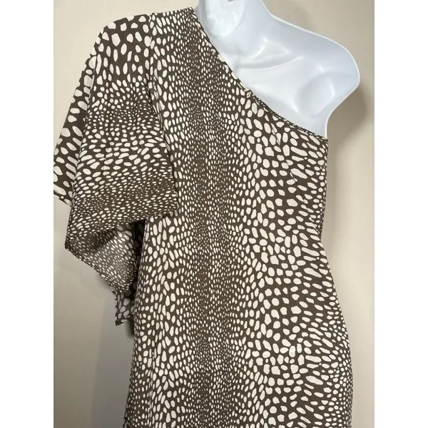 One‎ Shoulder Animal Print Mini Dress Brown White Quiet Luxury Old Money Size XS - Image 6
