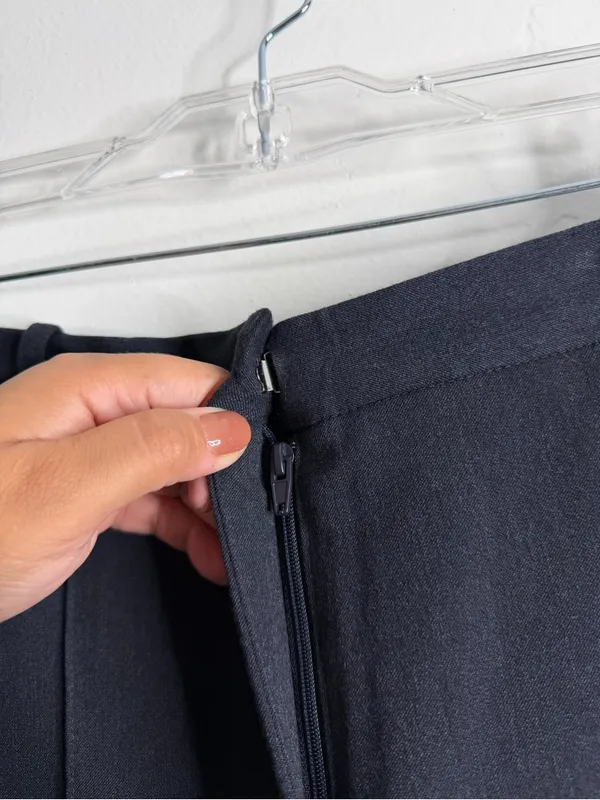 ZARA Navy Straight Leg Trouser Pant Pintuck Large Careerwear Business Casual - Image 9
