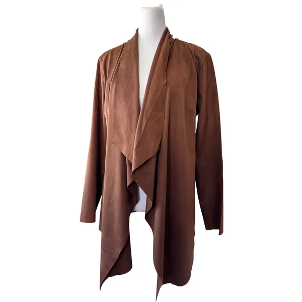 Soft Surroundings Chocolate Brown Faux Suede Lightweight Open Front Jacket - Image 3