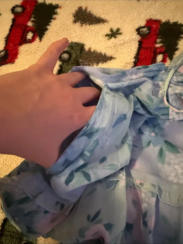Hollister Light Blue Floral Spaghetti Strap Tiered Dress - Image 5