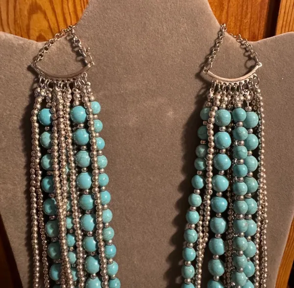 Multi Strand Beaded Statement Necklace Blue - Image 3
