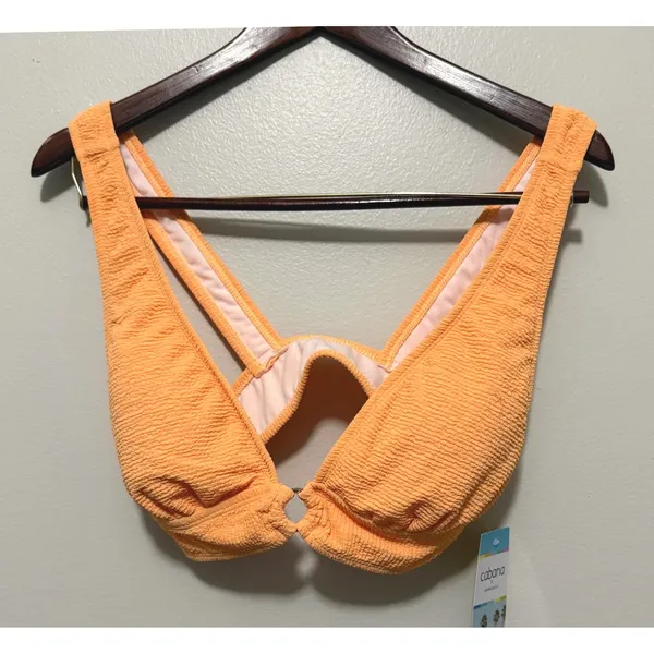 Cabana By Crown‎ & Ivy Women's Orange Crinkle Textured Bikini Set SZ Large NWT - Image 2
