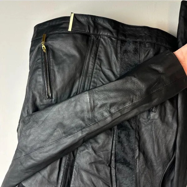 IMAN Genuine Leather Zip Jacket Sz XS Womens Fur Moto - Image 9