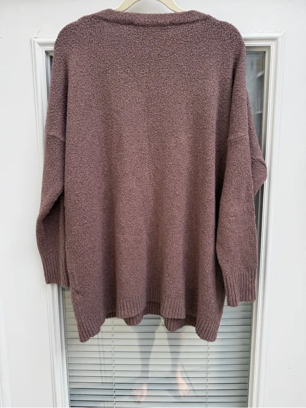 French Connection Wool Blend Oversized V Neck Sweater Mauve M - Image 4