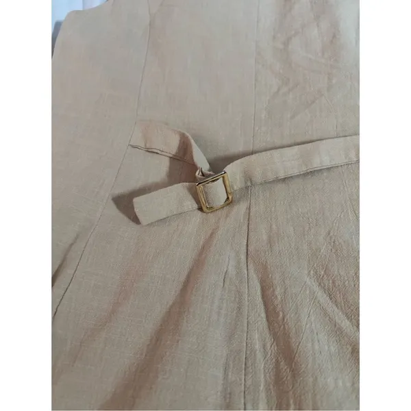 Sleeveless Button-Front Linen Blend Mini Dress in Beige - Image 7