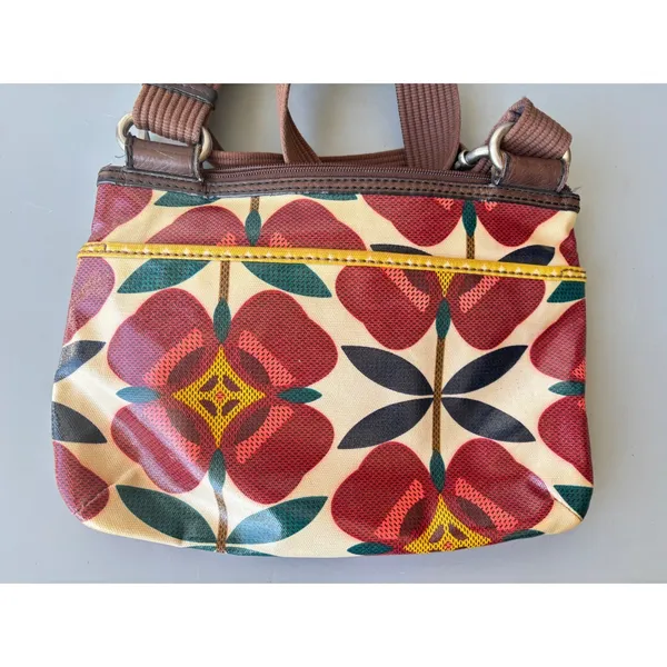 Fossil Key-Per Floral Coated‎ Canvas Crossbody Bag Red Yellow Retro Print - Image 4