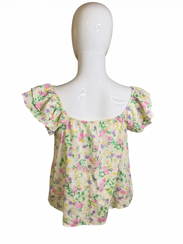 Blu Pepper Floral Ruffle-Sleeve Camisole - Pink/Yellow/Green - Image 4