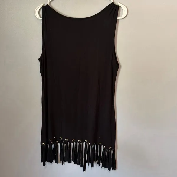 Seventh Avenue Black Sleeveless Tunic Top Fringe Hem Gold Grommet Detail Size M - Image 5