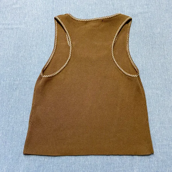 Caroline Constas New York Ribbed Checkered Trim Tank Size XS in Brown - Image 5