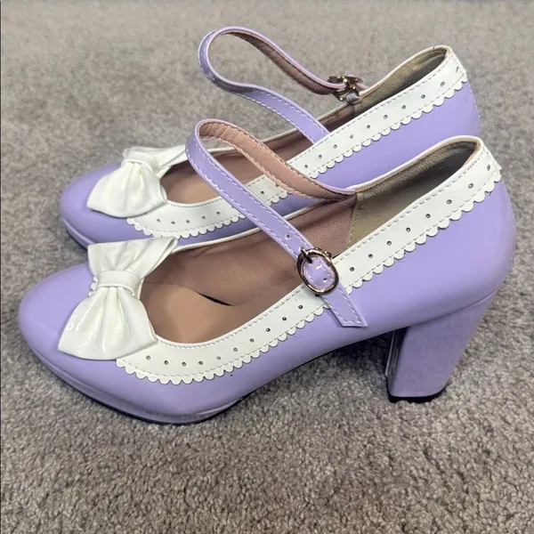 Women’s Purple Chunky Heel Mary Jane Pumps Cute Bow Round Toe Size 8 NEW - Image 5
