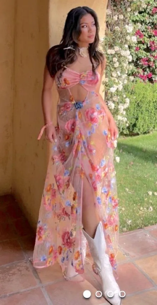 For Love & Lemons Embroidered Maxi Detailed Floral Appliqué NWT Size XS NWT - Image 9