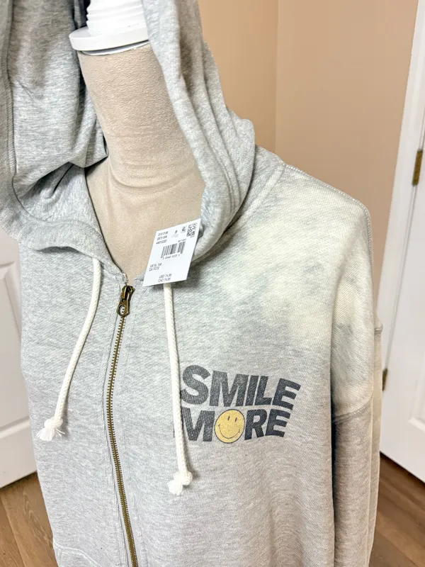 American Eagle “Smile More" distressed bleach wash full zip sweatshirt XL Tall - Image 8