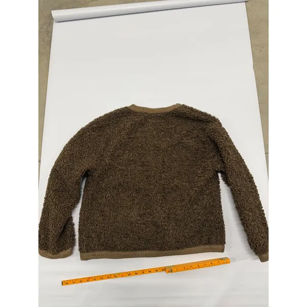 PrettyGarden Brown Sherpa Fleece Cardigan Gold Button Knit Trim Jacket Size L - Image 7