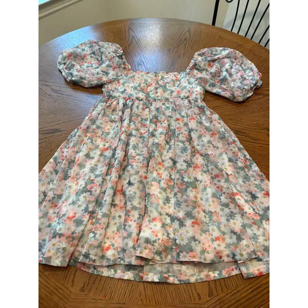 TCEC Floral Puff Sleeve Mini Dress Square Neck Babydoll Multi Color Small - Image 6