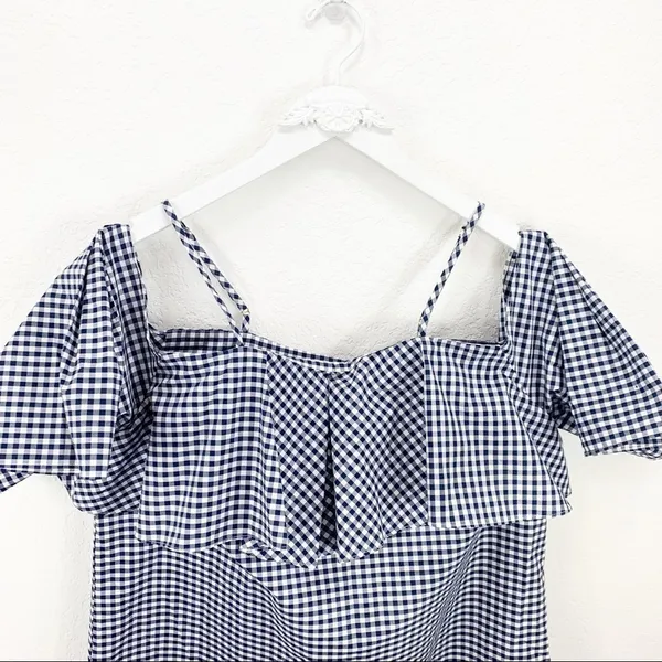 Amanda Uprichard Marise Dress Navy Gingham Ruffle Size medium m revolve - Image 4
