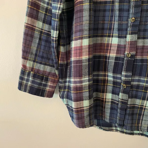 Aerie Blue Purple Plaid Button Down Shirt Western Boho Loungewear Women Medium - Image 5