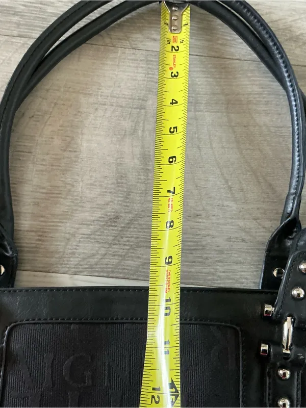 Etienne Aigner signature large tote bag jacquard black metallic silver hardware - Image 13