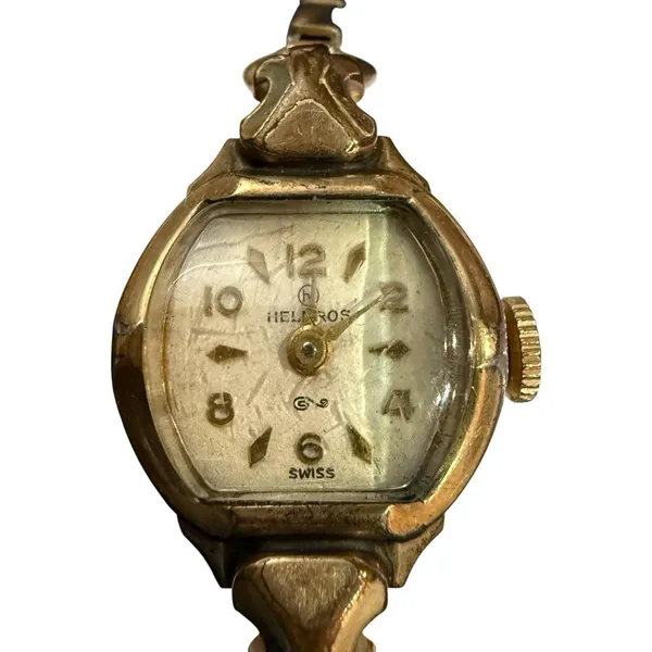 Helbros Swiss Women's Watch Gold Tone‎ Art Deco Dainty Expansion Band Vintage - Image 2