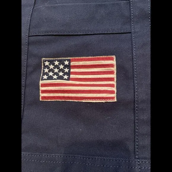 Polo Ralph‎ Lauren Tote Bag Blue Canvas Denim Pony & Flag Embroidery 20x15x6” - Image 5