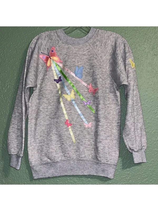 Vintage butterfly sweatshirt • cottagecore granny hippie • unique • Y2K grandma - Image 2
