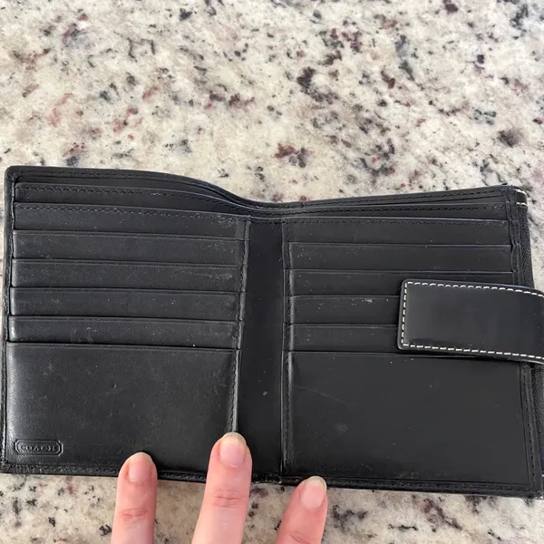 Coach Vintage Black Signature Jacquard Bifold Wallet Leather Trim Monogram Snap - Image 3