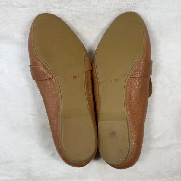 Calvin Klein Orianna Brown Leather Loafers Gold Logo Bar Flats Womens 11 34E2408 - Image 10