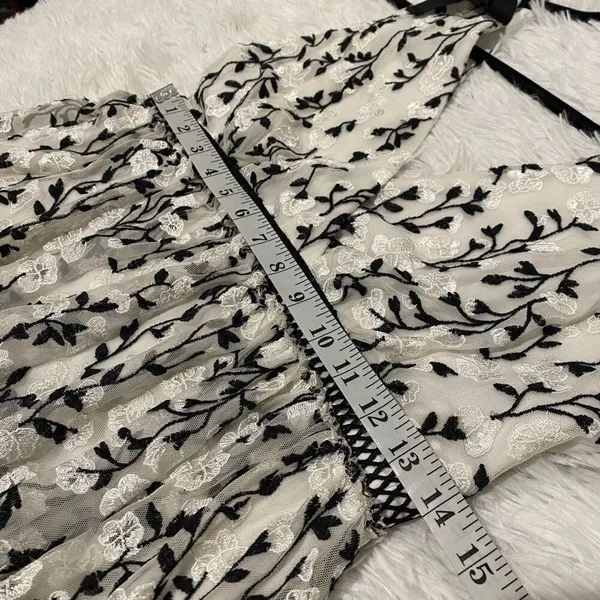 Bardot Embroidered Tiered Mini Dress in Black White Size 6 - Image 5