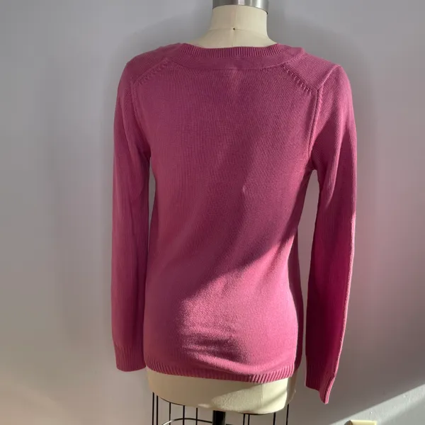 Lacoste Pink V-Neck Knit Sweater, Size 38 (Medium) - Image 6