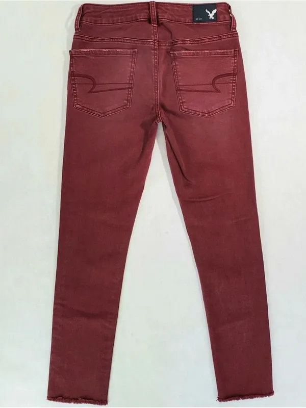 American Eagle Outfitters Maroon Red Super Stretch Jeggings Crop Jeans - Image 4