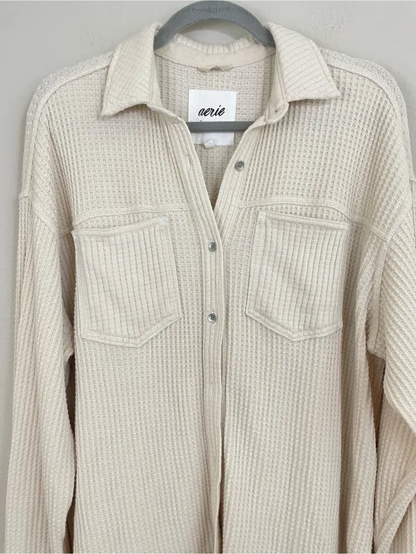 Aerie Cake Batter Anytime Fave Waffle Shirt Oversized Shacket‎ Size XS - Image 6