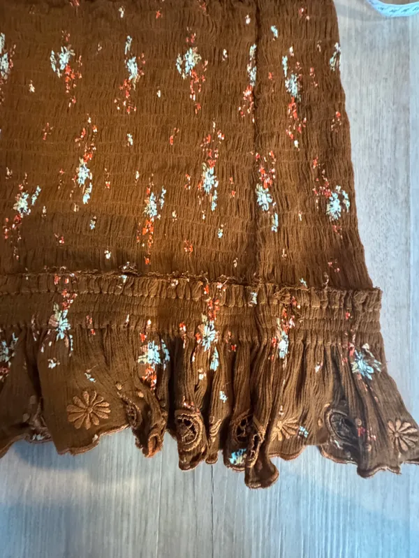 Free People Miss Louise Set Smocked Rust Floral Sz XS - Image 11
