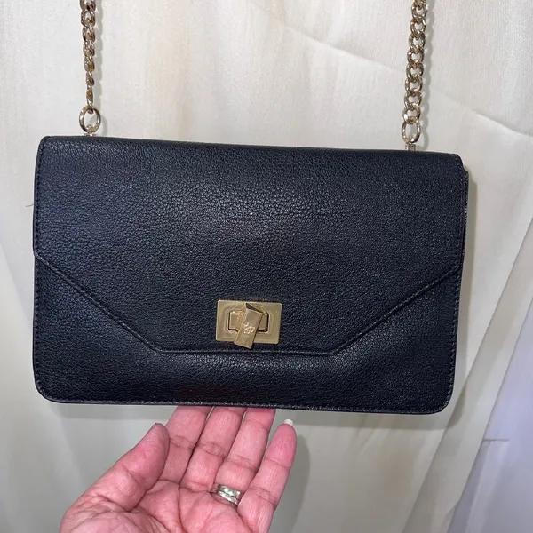 Convertible Shoulder Bag Black‎ Faux Leather Gold Hardware Small Clutch - Image 2