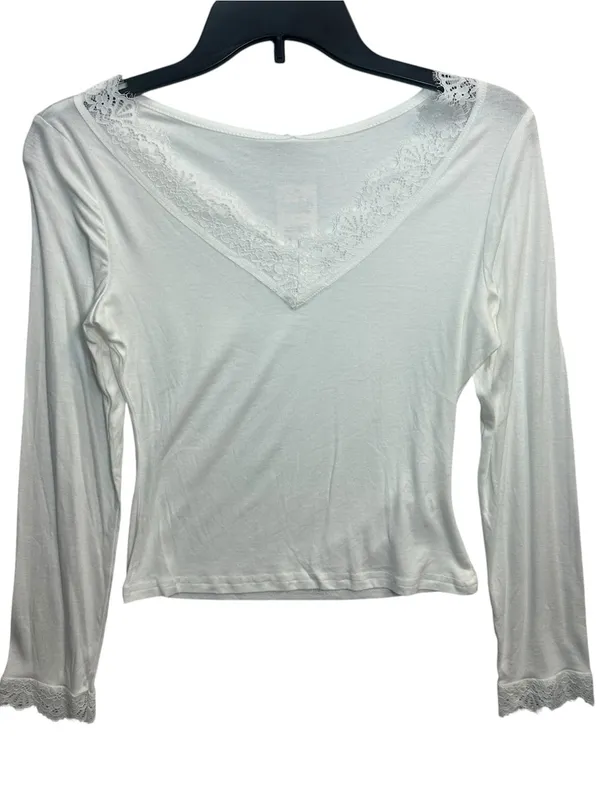CUPSHE White Lace Trim Long Sleeve Top Size S NWT Romantic Coquette Y2K - Image 3