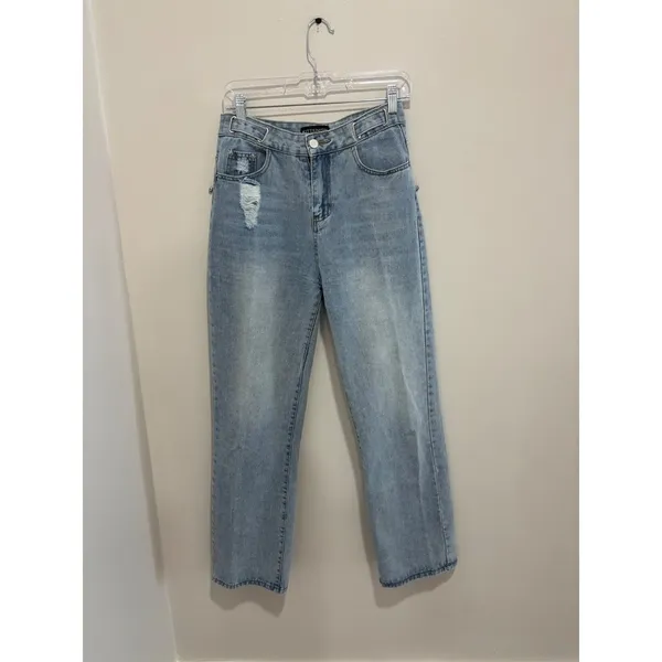 Kittenish High Waisted Distressed Straight Leg Jeans Light Wash‎ Size 28 - Image 2