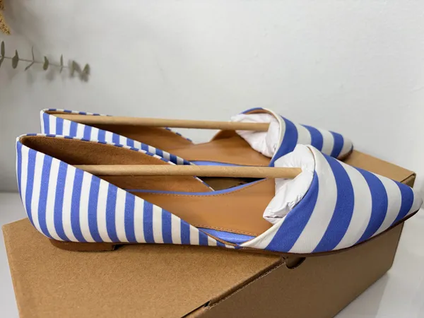 J.Crew Zoe D’Orsay Flats Blue White Stripe Pointed Toe Nautical Preppy Size 6 - Image 4