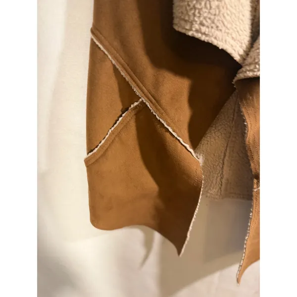 Sanctuary Clothing Faux Suede Shearling Vest Brown Open Front Waterfall Small - Image 4