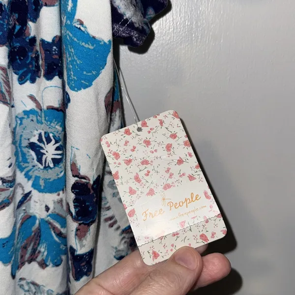Free People Baja Babe Top Blue & Ivory Boho Floral Print Women’s Small S - Image 11