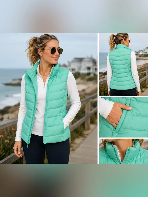 GAP ColdControl Windproof Puffer Vest Mint Green Medium Lightweight Quilted - Image 2