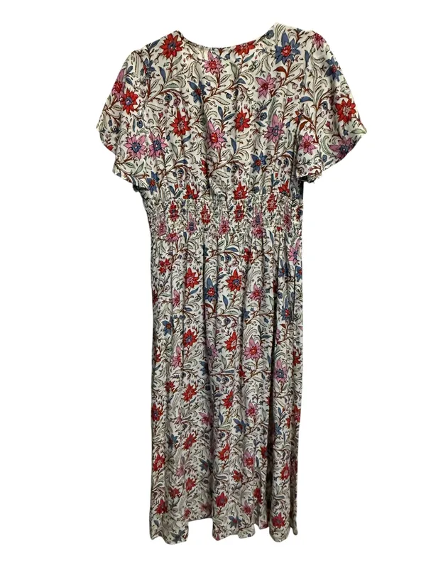 LOFT Floral Flutter Sleeve Midi Pocket Dress size 4 cute w/a Jean jacket - Image 4