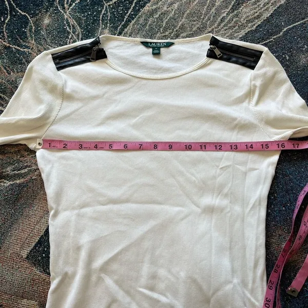 Vintage Lauren Ralph Lauren Zip Shoulder Ribbed Top White Y2K Preppy Streetwear - Image 13